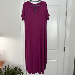 NWT Arolina Purple V-Neck Short Sleeve Maxi T-Shirt Dress